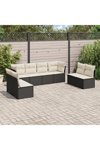 vidaxl Garden furniture set with cushions, 8 pieces, black, polyrattan