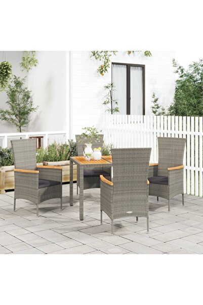 vidaxl Set mobilier de gradina cu perne, 5 piese, gri, poliratan