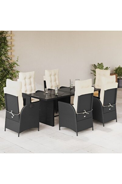 vidaxl Set mobilier de gradina cu perne, 7 piese, negru, poliratan
