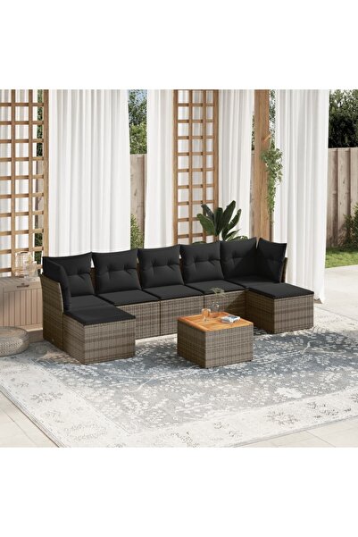 vidaxl Garden sofa set with cushions, 8 pieces, grey, polyrattan
