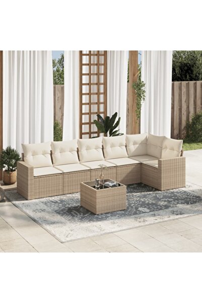 vidaxl Set canapele de gradina, 7 piese, cu perne, bej, poliratan
