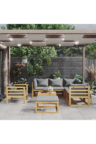 vidaxl Set mobilier gradina cu perne, 8 piese, lemn masiv acacia