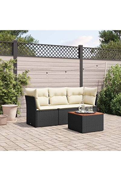 vidaxl Garden furniture set with cushions, 4 pieces, black, polyrattan