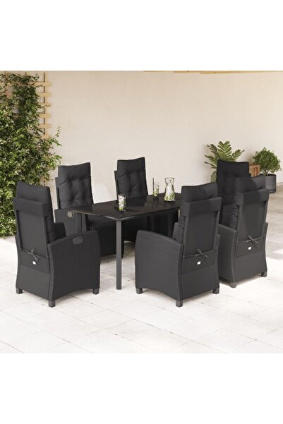 vidaxl Set mobilier de gradina cu perne, 7 piese, negru, poliratan