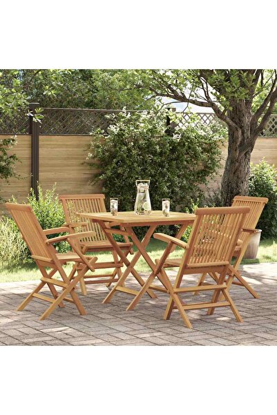 vidaxl Set mobilier de gradina, 5 piese, lemn masiv de tec