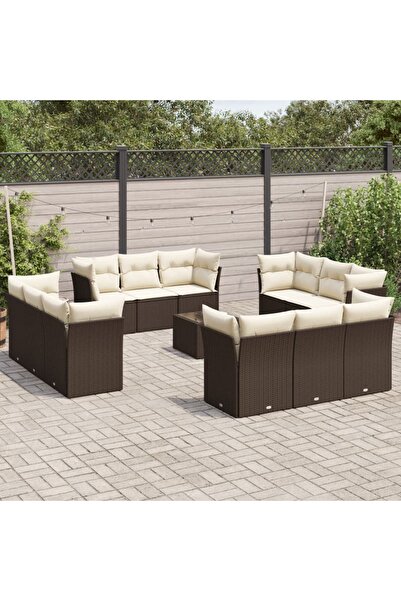 vidaxl Set canapele de gradina cu perne, 13 piese, maro, poliratan