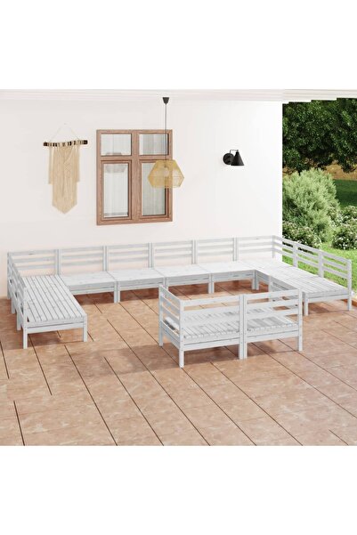 vidaxl Set mobilier de gradina, 12 piese, alb, lemn masiv de pin