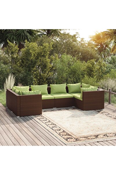 vidaxl Set mobilier de gradina cu perne, 6 piese, maro, poliratan