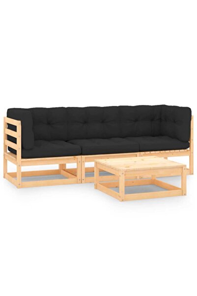 vidaxl Set mobilier de gradina cu perne, 4 piese, lemn masiv de pin