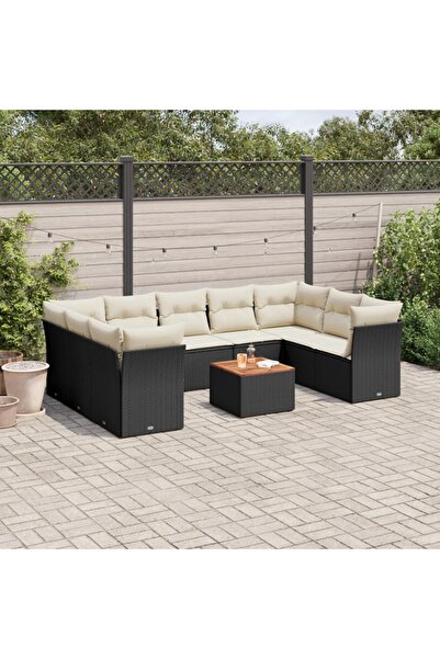 vidaxl Set canapele de gradina cu perne, 10 piese, negru, poliratan