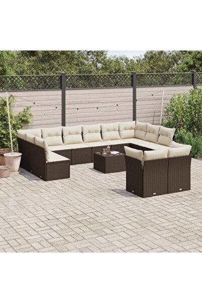 vidaxl Set canapele de gradina cu perne, 13 piese, maro, poliratan