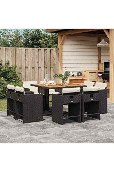 vidaxl Set mobilier de gradina cu perne, 9 piese, negru, poliratan
