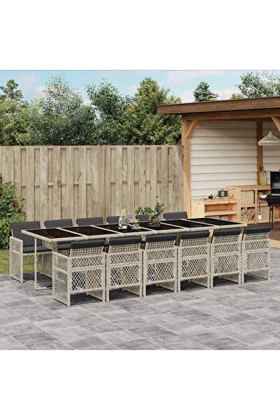 vidaxl Garden furniture set with cushions 13 pieces light gray polyrattan
