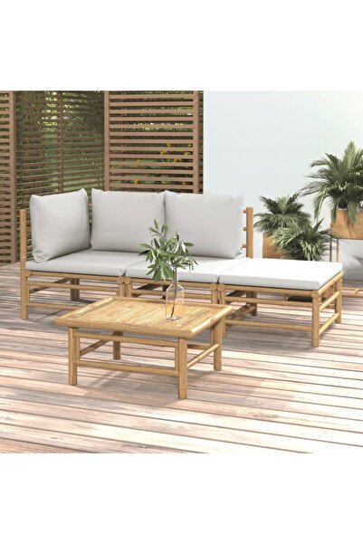 Concept Set mobilier de grădină cu perne gri deschis, 4 piese, bambus