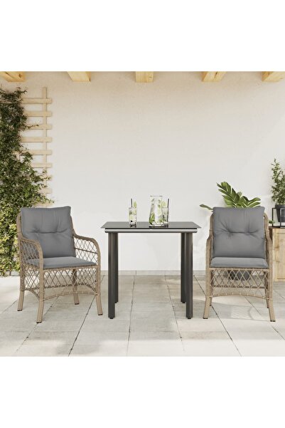 vidaxl Bistro set with cushions, 3 pieces, beige combination, polyrattan