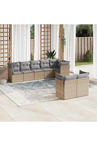 vidaxl Set canapele de gradina, 8 piese, cu perne, bej, poliratan