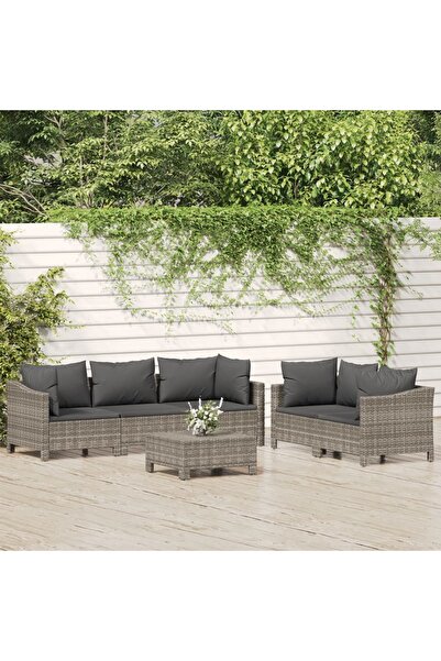 vidaxl Set mobilier de gradina cu perne, 6 piese, gri, poliratan