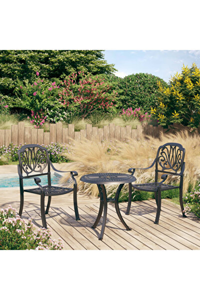 vidaxl Set mobilier bistro, 3 piese, negru, aluminiu turnat