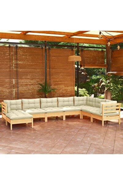 vidaxl Set mobilier de gradina cu perne crem, 8 piese, lemn masiv pin