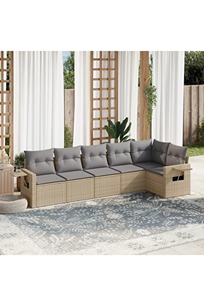 vidaxl Garden sofa set with cushions, 6 pieces, beige, polyrattan