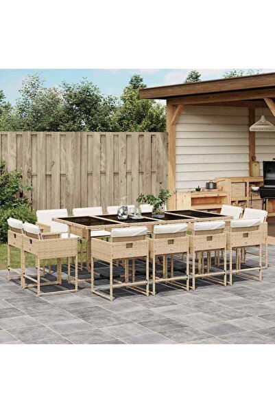 vidaxl Set mobilier de gradina cu perne, 13 piese, bej, poliratan