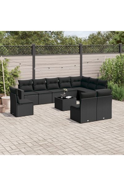 vidaxl Set canapele de gradina cu perne, 11 piese, negru, poliratan