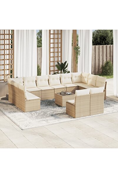vidaxl Set canapele de gradina, 13 piese, cu perne, bej, poliratan