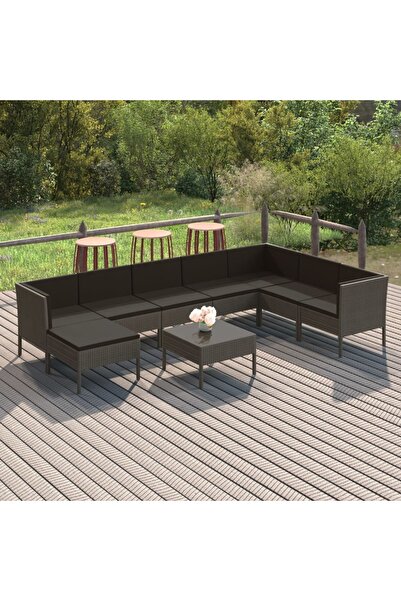vidaxl Set mobilier de gradina cu perne, 9 piese, gri, poliratan