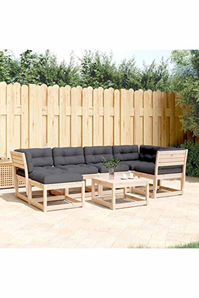 vidaxl Garden sofa set with cushions, 6 pieces, solid pine wood
