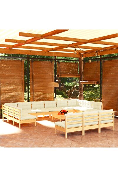 vidaxl Set de mobilier de gradina & perne 14 piese crem lemn masiv pin