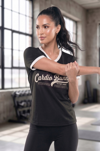 Cardio Bunny Women's Regular Fit Varsity Tee With Short Sleeve