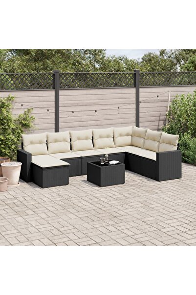 vidaxl Set mobilier de gradina cu perne, 9 piese, negru, poliratan