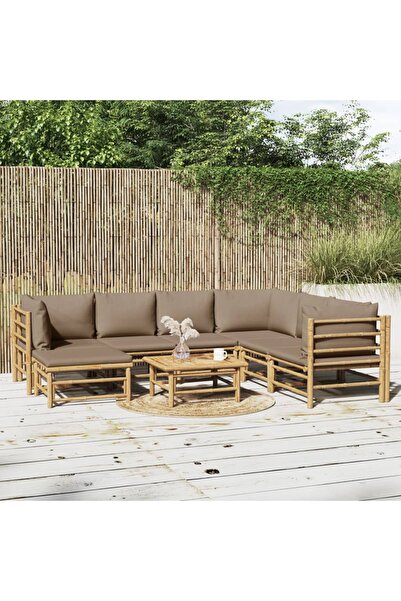 vidaxl Set mobilier de gradina cu perne gri taupe, 8 piese, bambus