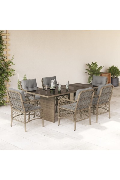 vidaxl 7-piece garden furniture set with cushions, beige, polyrattan