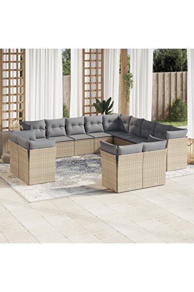 vidaxl Garden sofa set, 13 pieces, with cushions, beige, polyrattan
