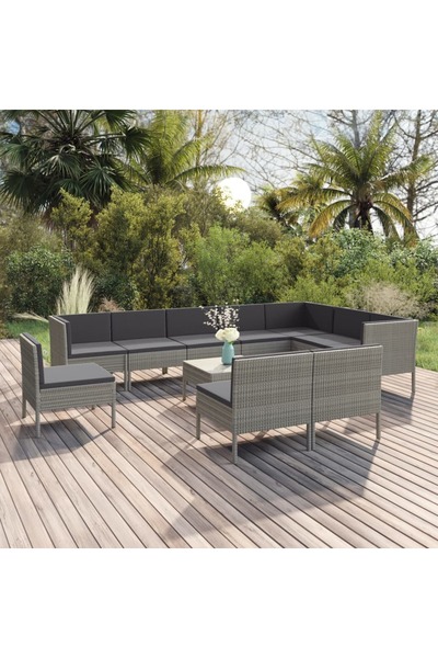 vidaxl Set mobilier de gradina cu perne, 11 piese, gri, poliratan