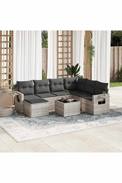 vidaxl Set mobilier de gradina cu perne, 8 piese gri deschis poliratan