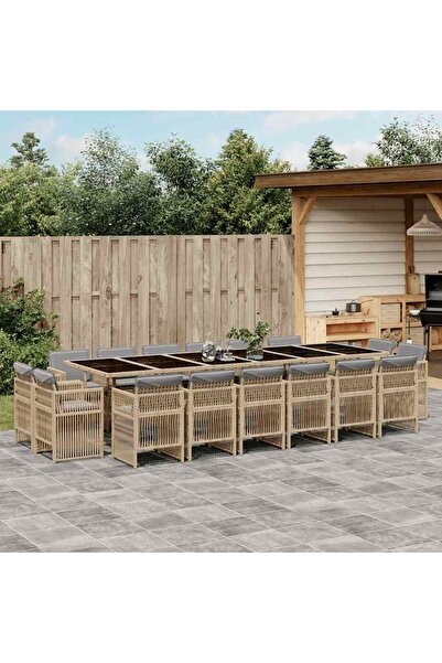 vidaxl Garden furniture set with cushions, 17 pieces, beige, combined polyrattan