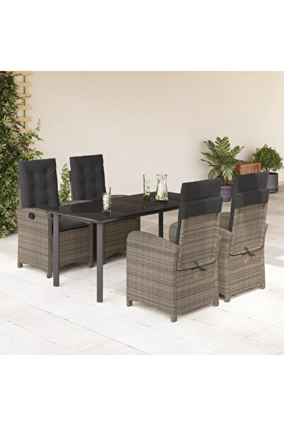 vidaxl Set mobilier de gradina cu perne, 5 piese, gri, poliratan