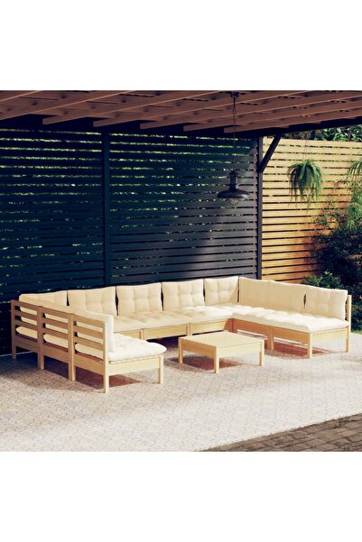 vidaxl Set mobilier gradina cu perne crem, 10 piese, lemn masiv de pin