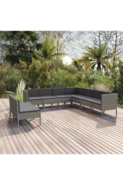 vidaxl Set mobilier de gradina cu perne, 9 piese, gri, poliratan