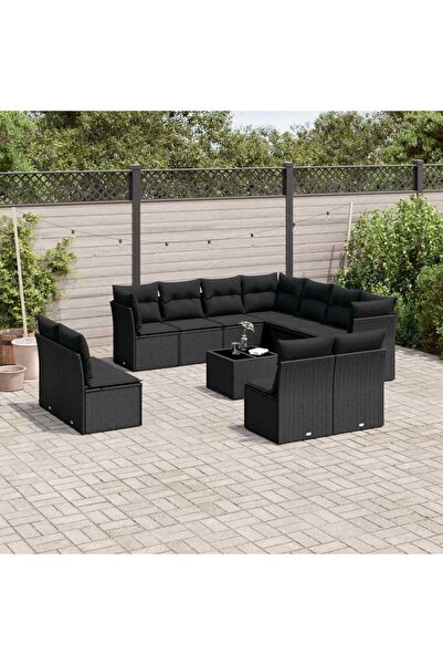vidaxl Set canapele de gradina, 12 piese, cu perne, negru, poliratan