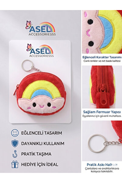 Aselaksesuarr Sevimli Figürlü Peluş Kancalı Mini Kız Çocuk Cüzdanı ve Çanta A...