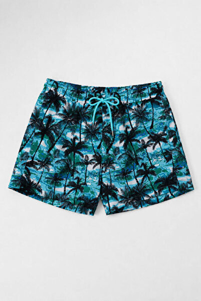 MARKAPIA Men's Tropical Patterned Mesh Swim Shorts with Pockets