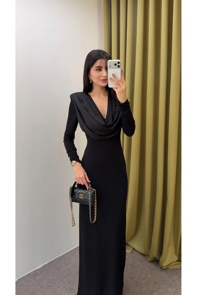 DUT NISS Black Satin Dress from Dijagi Yaka