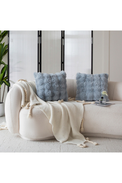 Bleco 2-piece set of faux rabbit fur throw pillow covers, 45×45 cm soft plush...