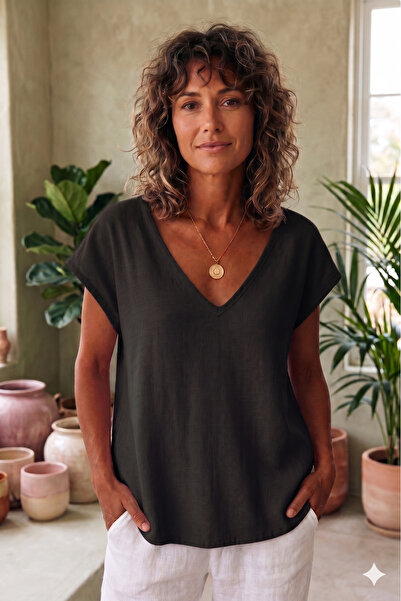 Modayakamoz New Season Women's Short Sleeve V-Neck Blouse