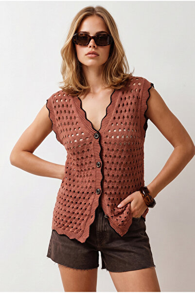 Olalook Women's Copper Crochet Look Openwork Cotton Knitwear Vest Ylk-19000099