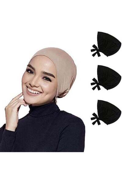 Aymix قبعة داخلية للحجاب 3 قطع قابلة للتعديل للنساء المسلمات باللون الأسود