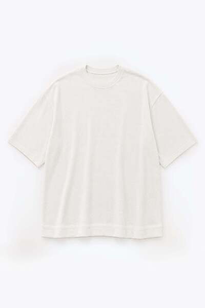 VAMOSCLO Süet Dokulu Basic Oversize Tişört Ekru